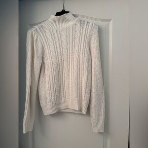 Ann Taylor White Cowl Neck Cable Knit Sweater